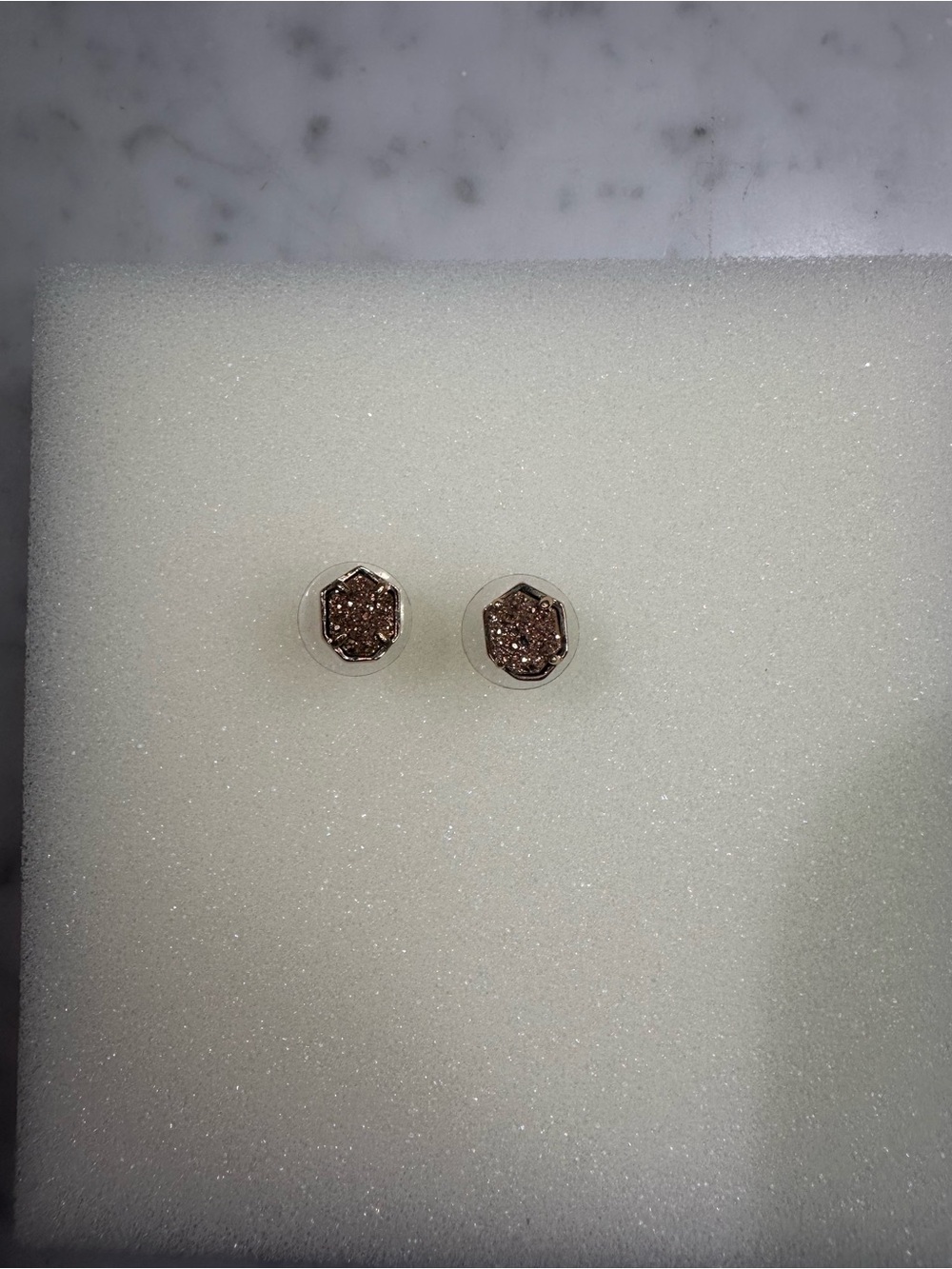 Kendra Scott Rose Gold Champagne Druzy Hexagon Stud Earrings